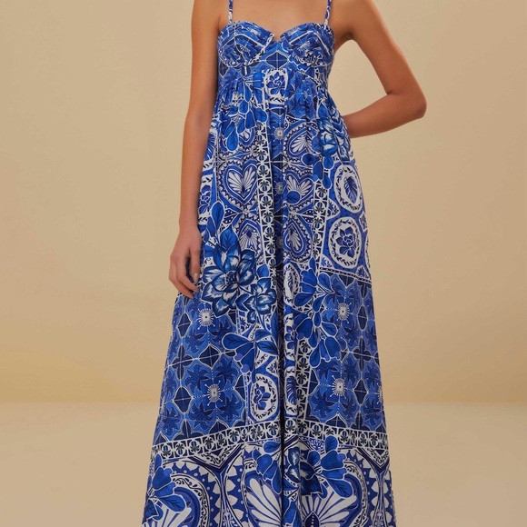 Caroline Constas Dresses & Skirts - Caroline Constas Maxi Dress Blue Tile Print Size Small 100% Cotton Designer NWT